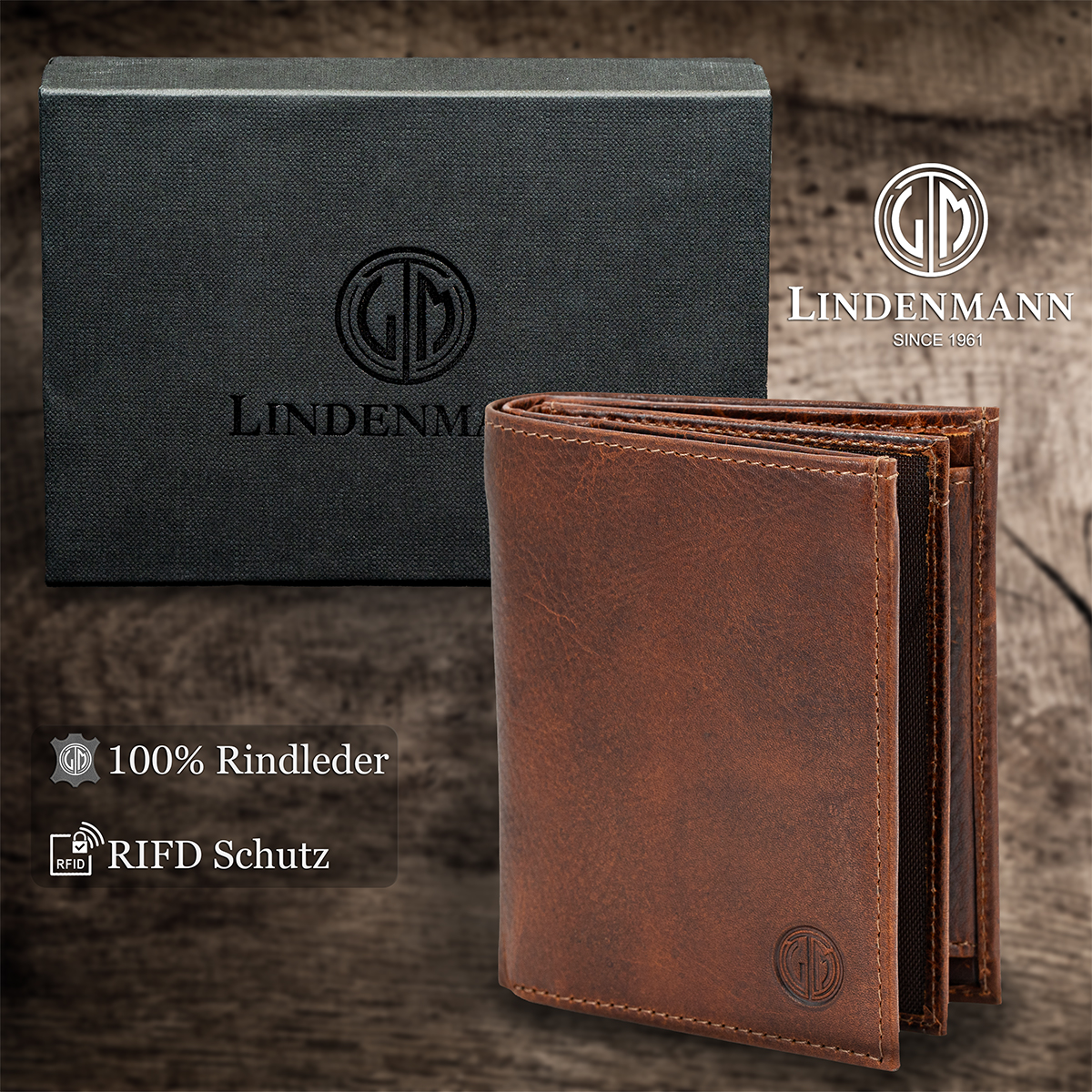 LINDENMANN Herren Leder Portemonnaie braun