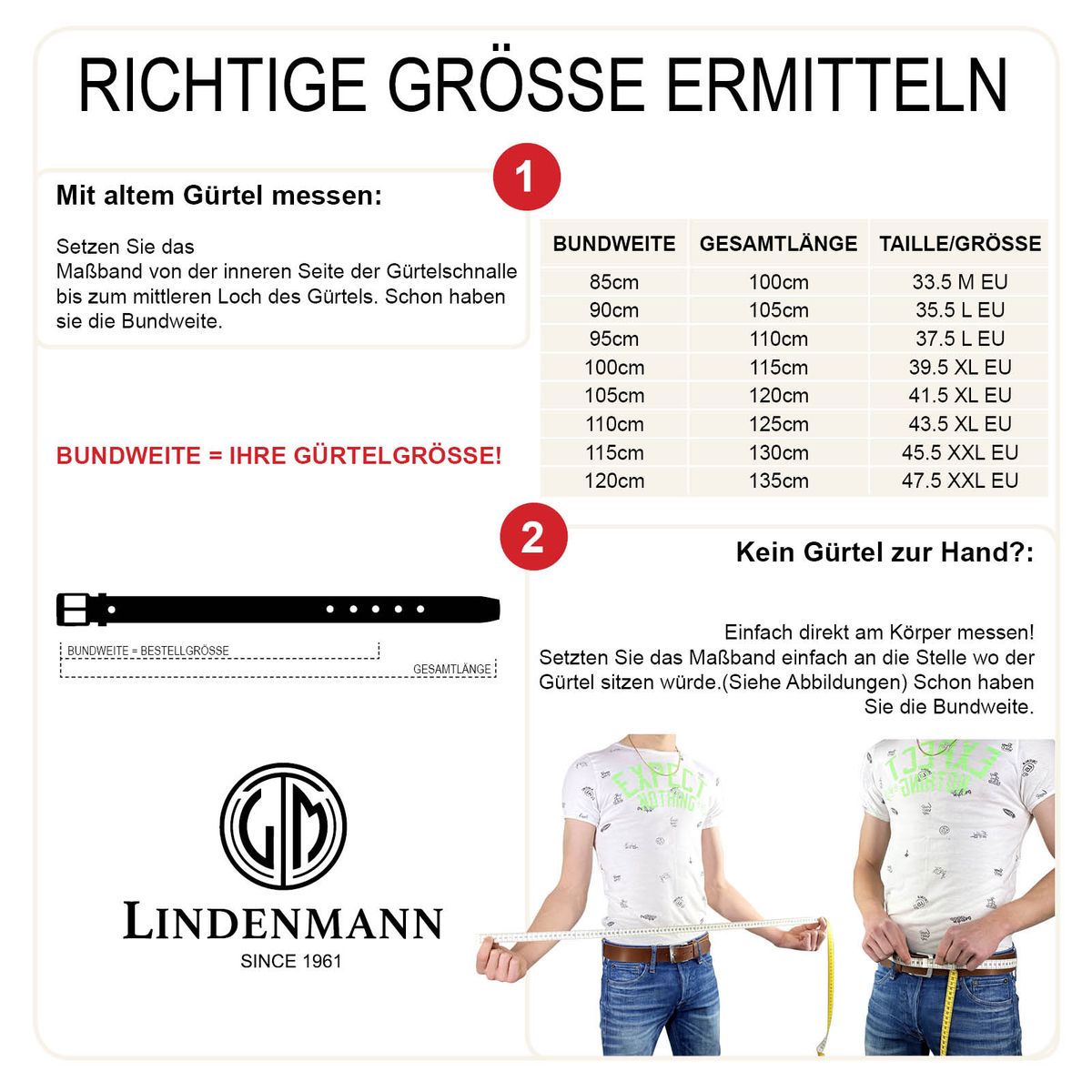 LINDENMANN Anzug-Ledergürtel Herren 35 mm XL Rindleder braun