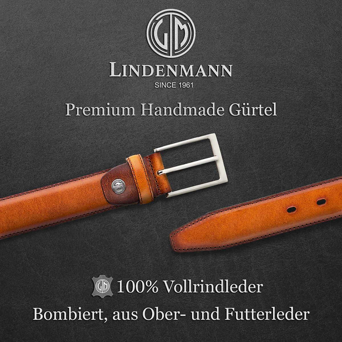 LINDENMANN Ledergürtel Herren Anzug cognac