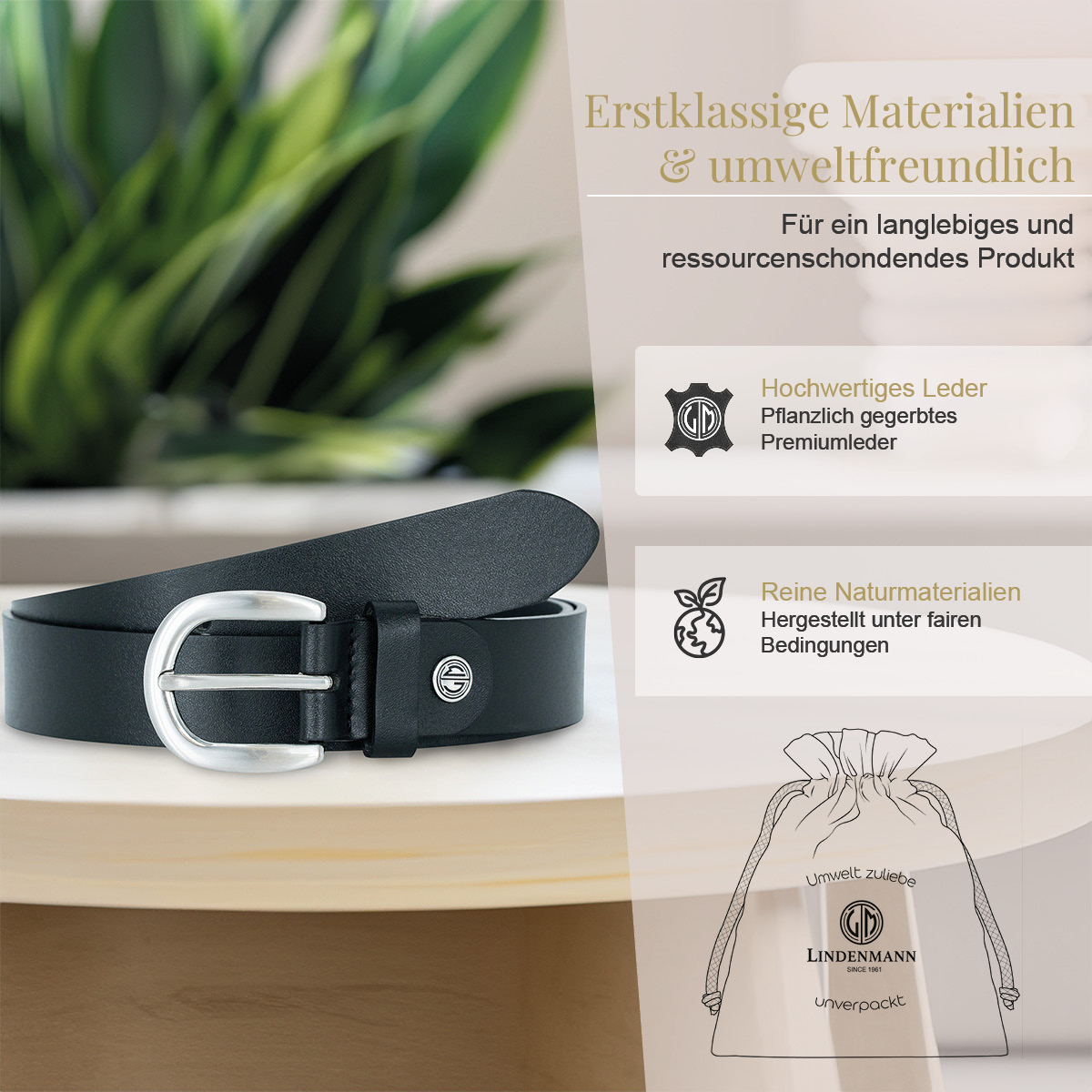 LINDENMANN Rindledergürtel Damen Tiefschwarz