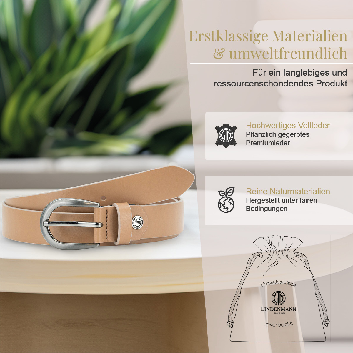 LINDENMANN Rindsleder Damengürtel Koralle