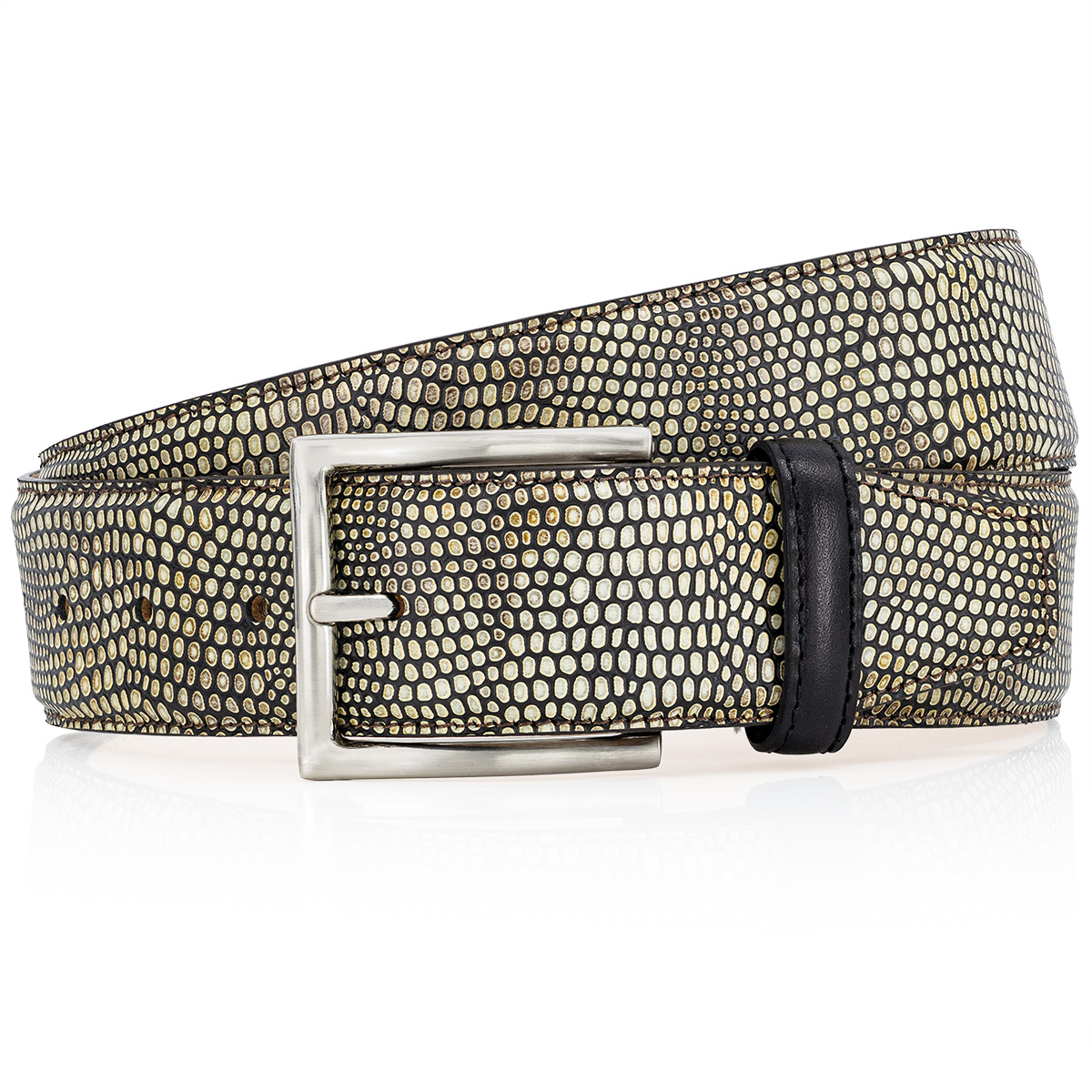 Gürtel, Gürtelschnalle, Nietenpattern, Lederoptik, Tiermuster, LINDENMANN Premium Handmade Vollrindledergürtel Herren beige