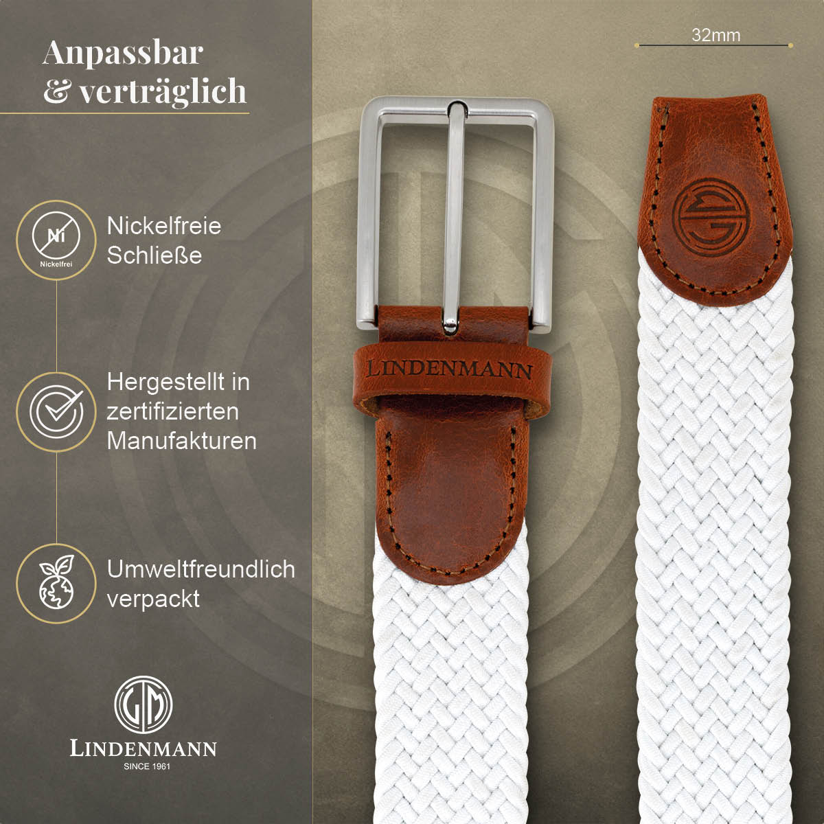 LINDENMANN Flechtgürtel Herren weiß