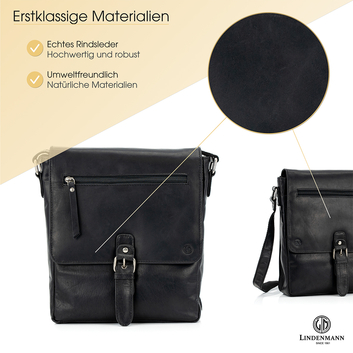 Lindenmann Leder Umhängetasche schwarz