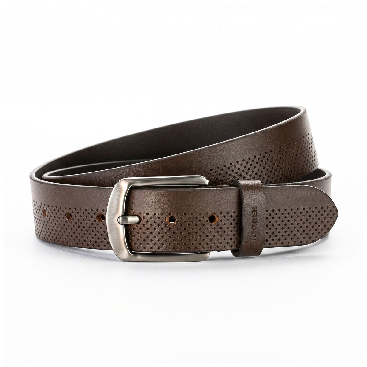 Gürtel, Ledergürtel, Braun, Perforiert, Metall-Schließe, HECHTER Paris Herren Casual Echtledergürtel braun