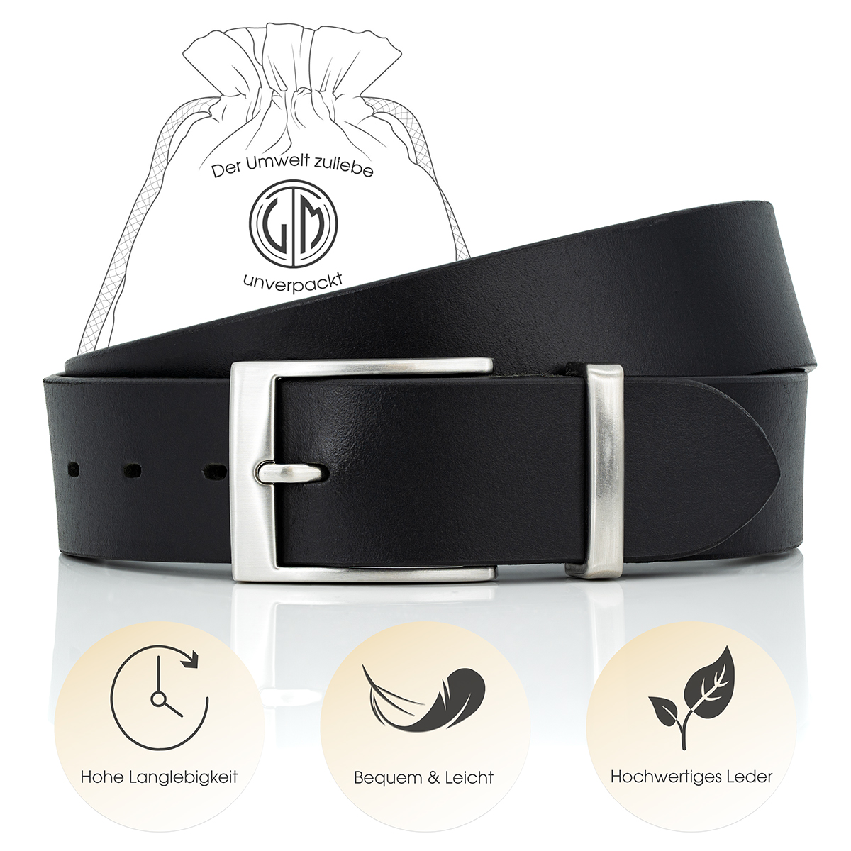 LINDENMANN Ledergürtel Herren schwarz