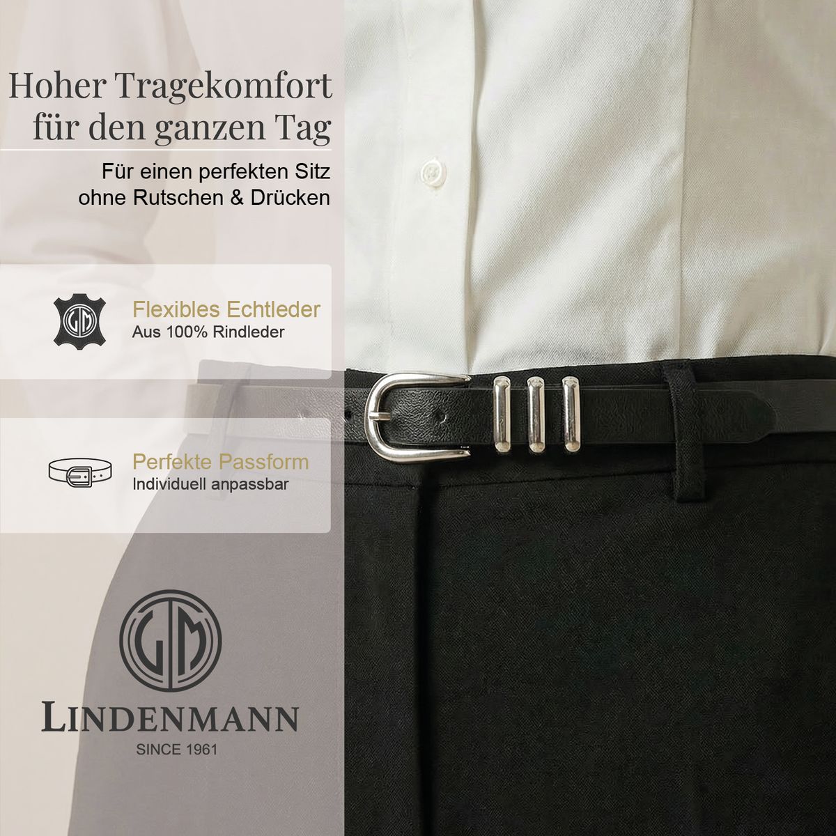 LINDENMANN Klassischer Damengürtel aus 100% Echtleder schwarz