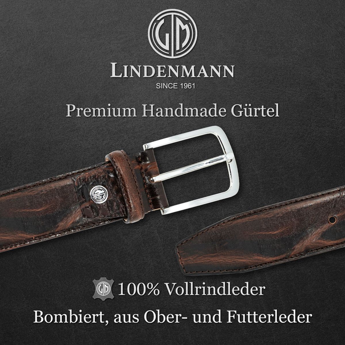 LINDENMANN Handmade Rindleder Herrengürtel Schokoladenbraun