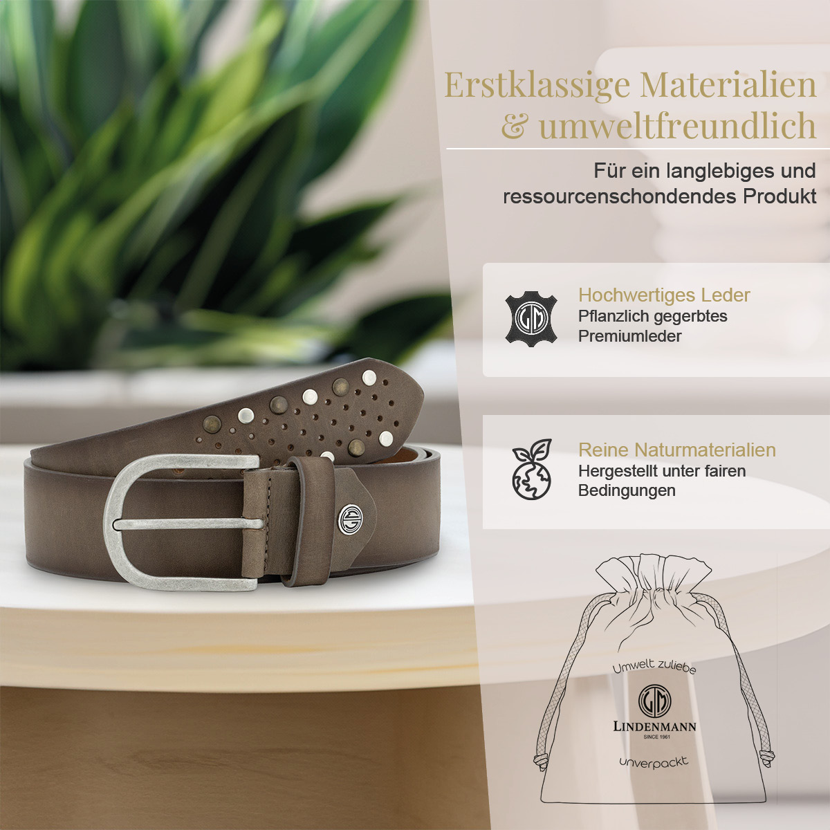 LINDENMANN Vollrindleder Damengürtel Taupe