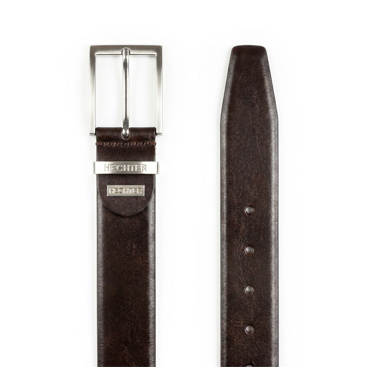Gürtel, Leder, Braun, Metall-Schnalle, verstellbar, HECHTER Paris Herren klassischer, eleganter 100% Echtledergürtel dunkelbraun