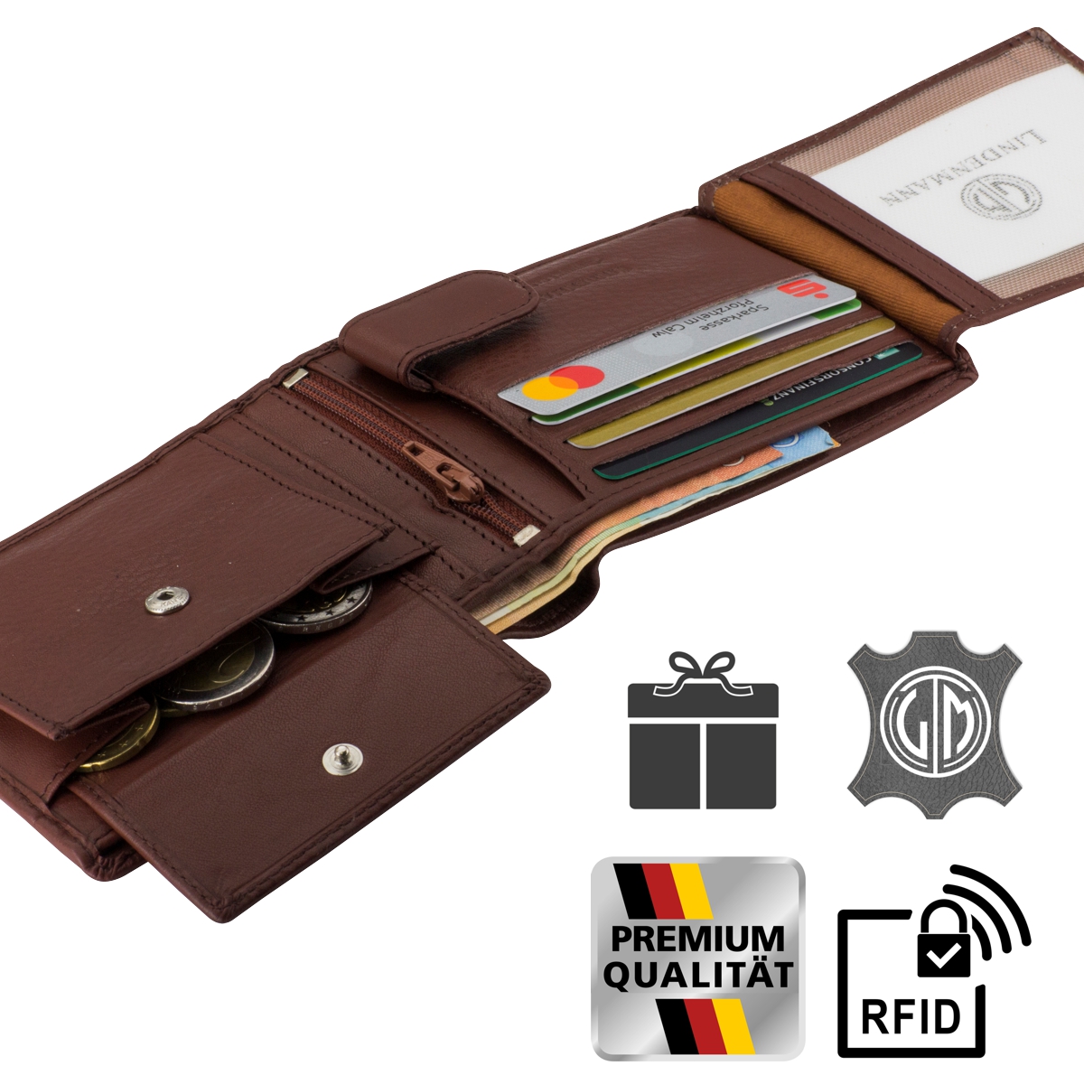 LINDENMANN Portemonnaie Herren Leder Geldbeutel Herren