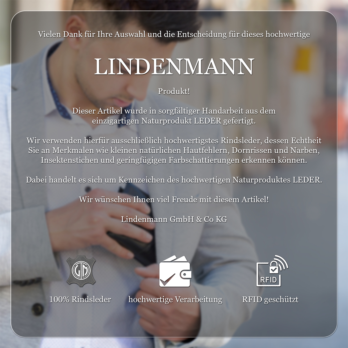 LINDENMANN Geldbeutel Herren / Herren Portemonnaie, Rindleder matt, cognac