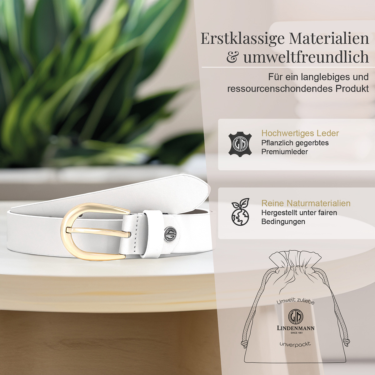 weißer Gürtel, Gürtel, Metallöse, Ledergürtel, Gurtband, LINDENMANN Damen Vollrindledergürtel aus 100% Echtleder weiß