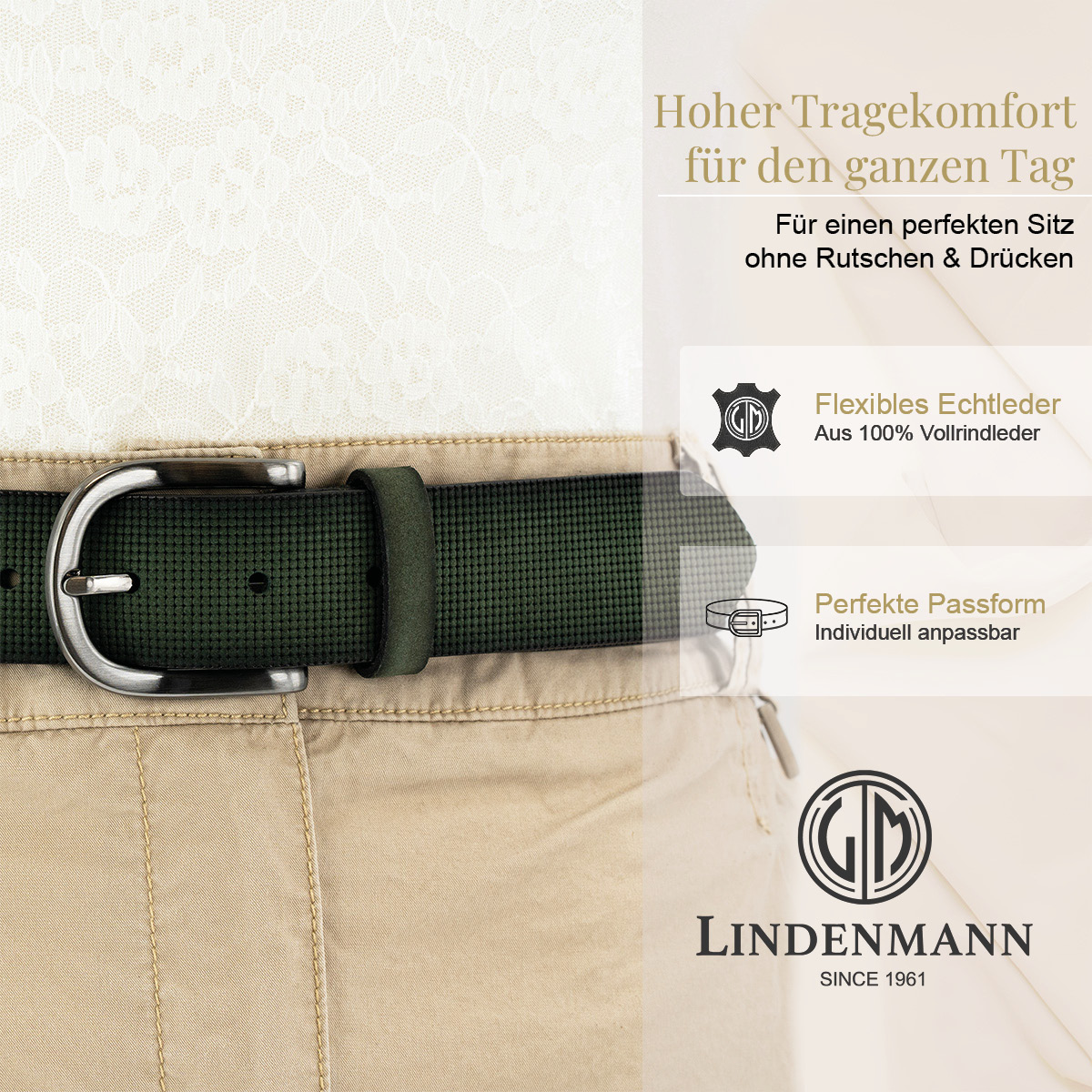 LINDENMANN Vollrindsleder Damengürtel Tannengrün