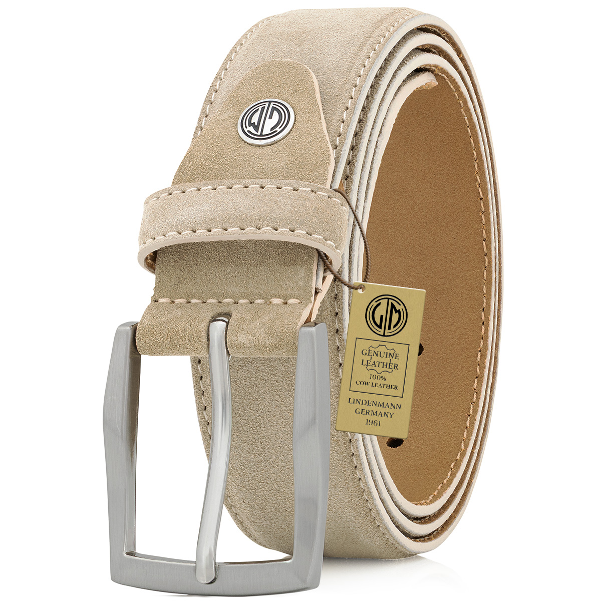 LINDENMANN Herrengürtel Veloursleder creme-beige