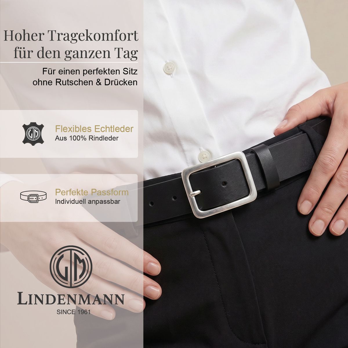 LINDENMANN Klassischer Damengürtel aus 100% Echtleder schwarz