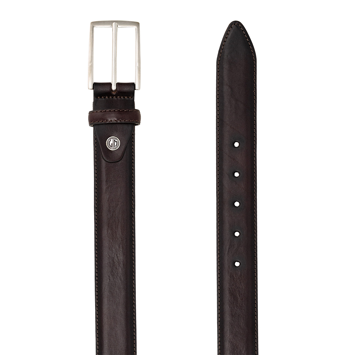 Gürtel, Leder, Dunkelbraun, Schnalle, Ton-in-Ton-Stepp, LINDENMANN Premium Handmade Vollrindledergürtel Herren dunkelbraun