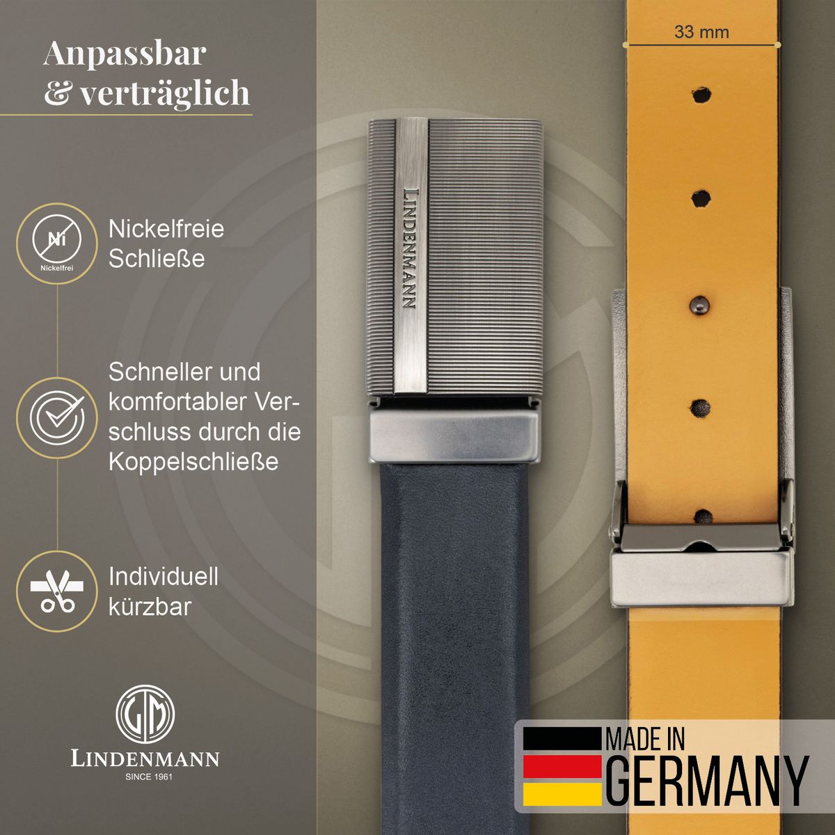 LINDENMANN Ledergürtel Koppelgürtel Herren schwarz