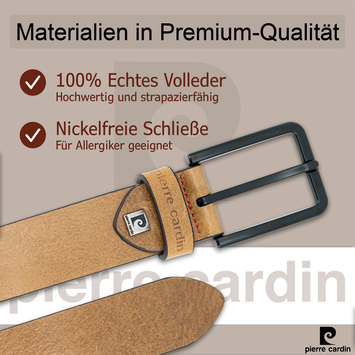 PIERRE CARDIN Vollrindleder Herrengürtel Taupe