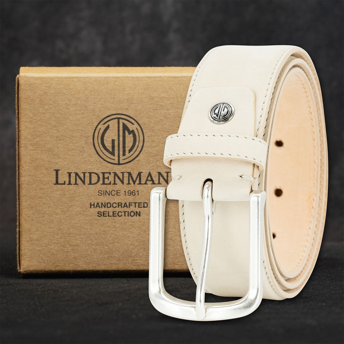 LINDENMANN Handmade Nubukleder Herrengürtel Elfenbein