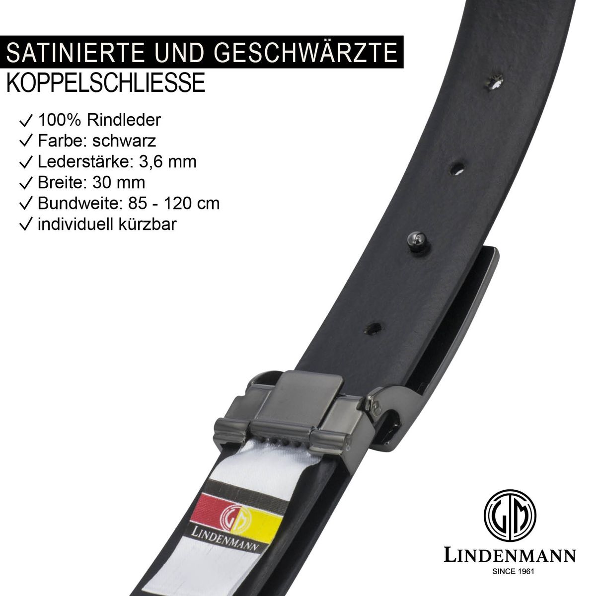 LINDENMANN Koppelgürtel Herren Koppel 35 mm Rindleder schwarz