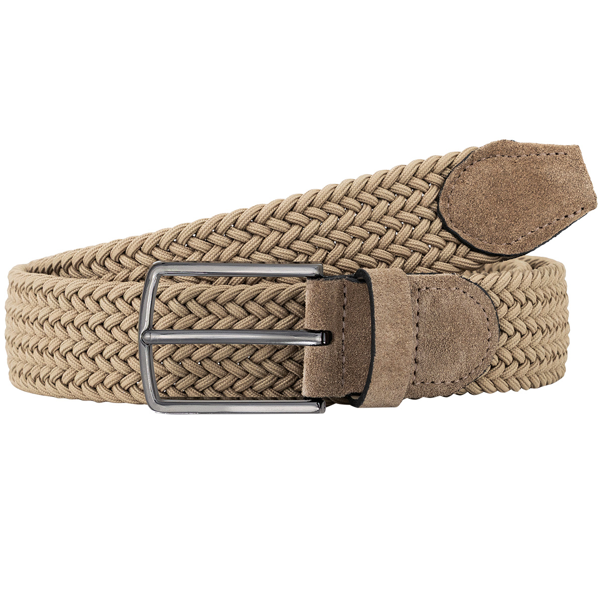 Gürtel, Geflecht, Kautschuk, Beige, Schnalle, LINDENMANN Herren Flechtgürtel mit Echtleder an den Enden taupe