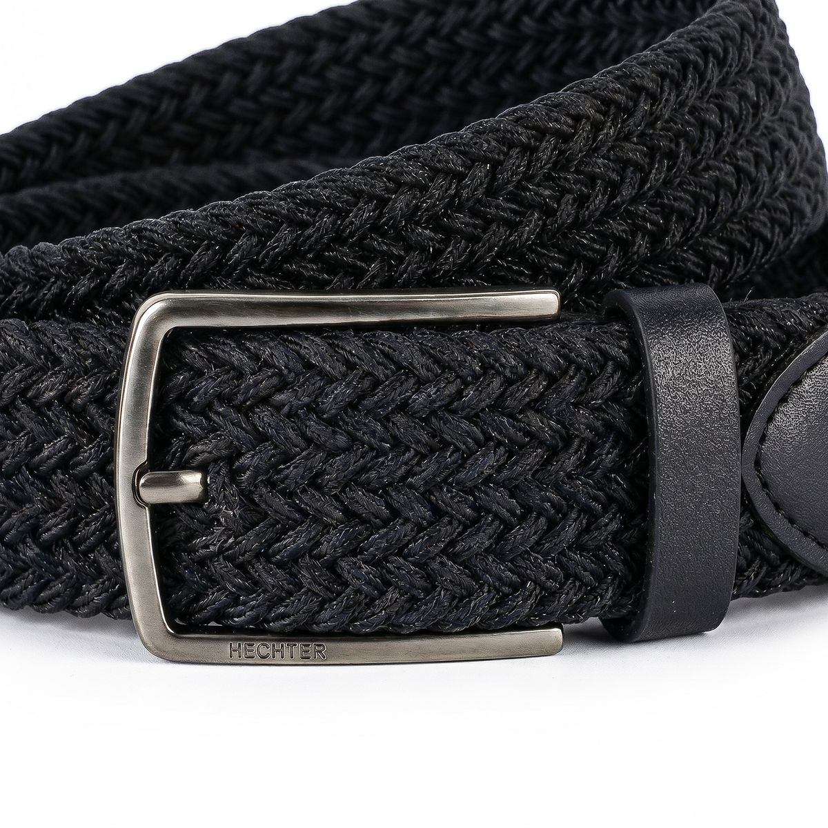 Gürtel, Geflochtene Gürtel, Lederakzent, Metall-Schnalle, Geflochtenes Band, HECHTER Paris Herren Textil-Flechtgürtel mit 100% Echtlederenden schwarz