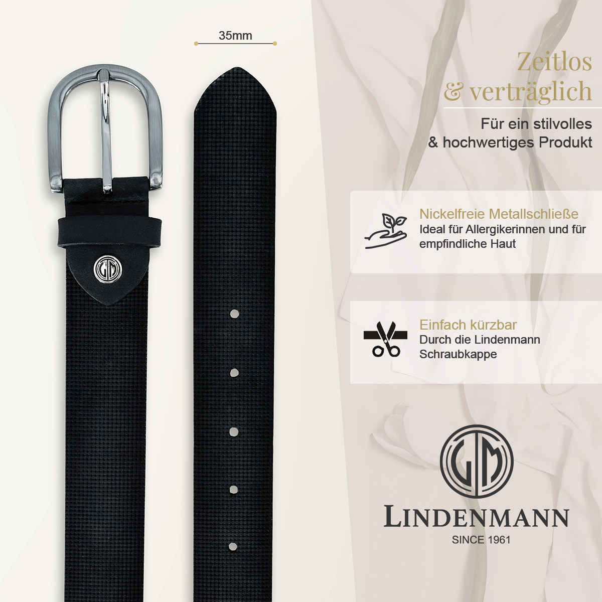 LINDENMANN Vollrindsleder Damengürtel Anthrazit