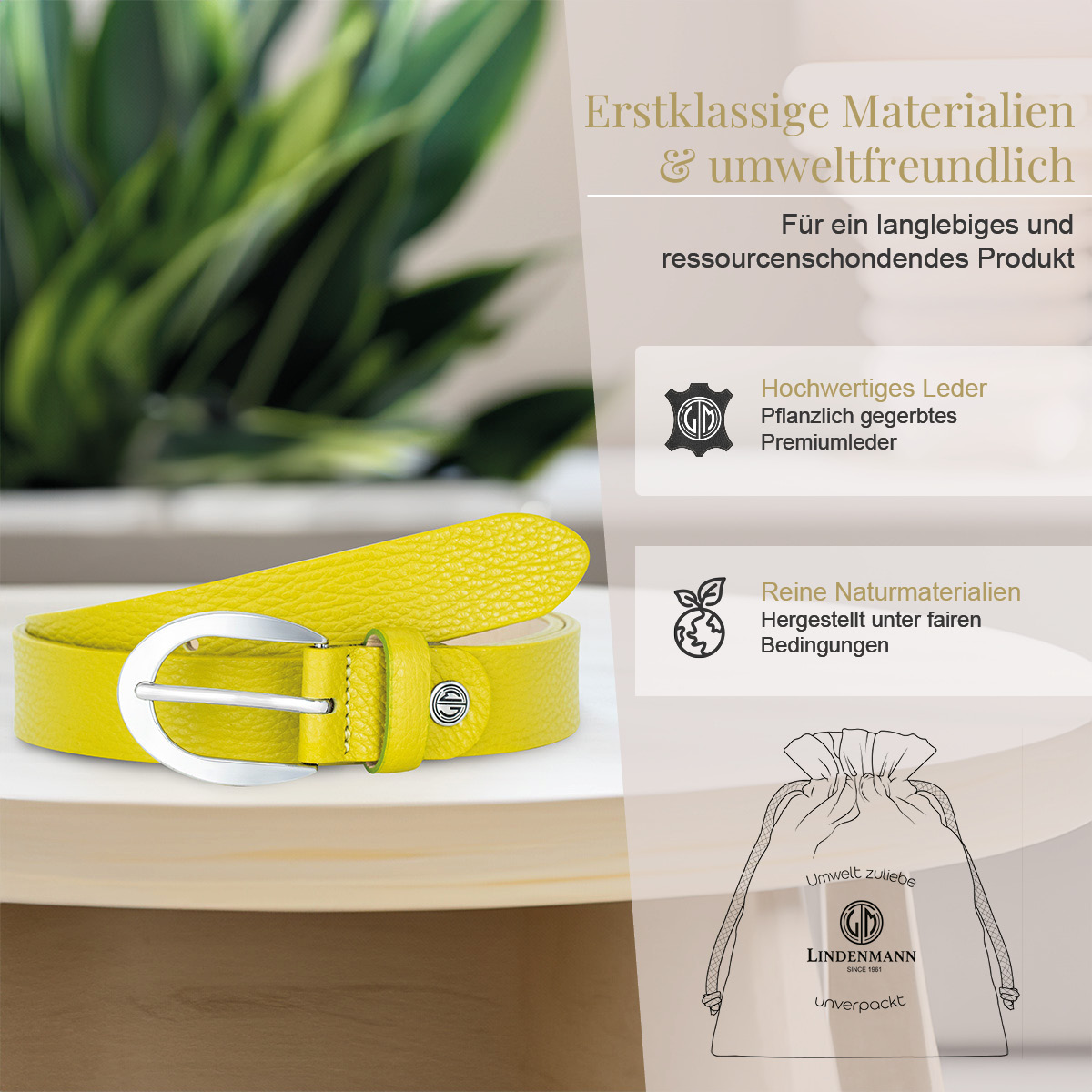 LINDENMANN Vollrindleder Damengürtel Sonnengelb