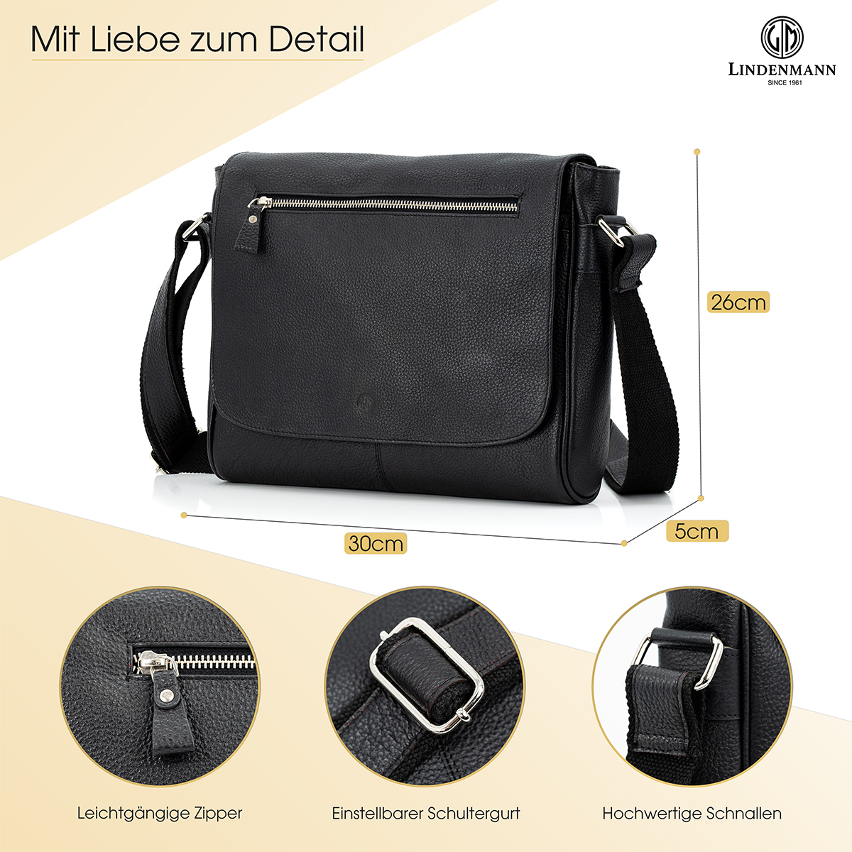 Lindenmann Ledertasche schwarz