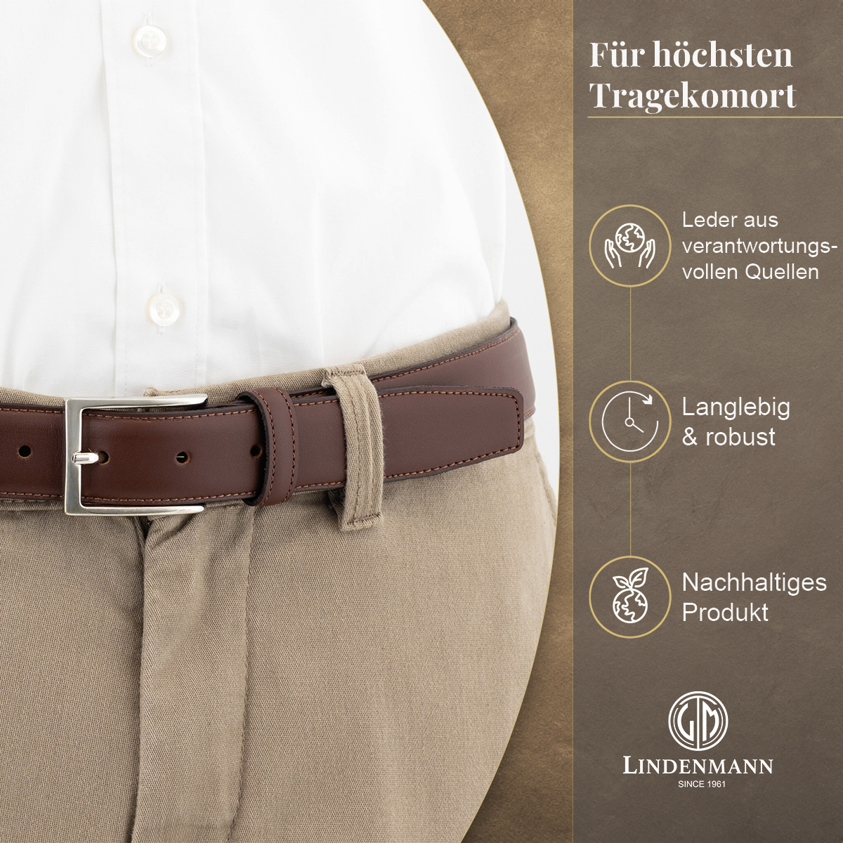 LINDENMANN Herrengürtel aus 100% Vollrindleder mogano