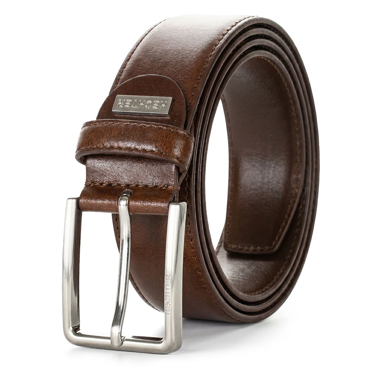 Gürtel, Leder, Braun, Sanduhr-Gürtel, Metallschnalle, HECHTER Paris Herren klassischer 100% Echtledergürtel mogano