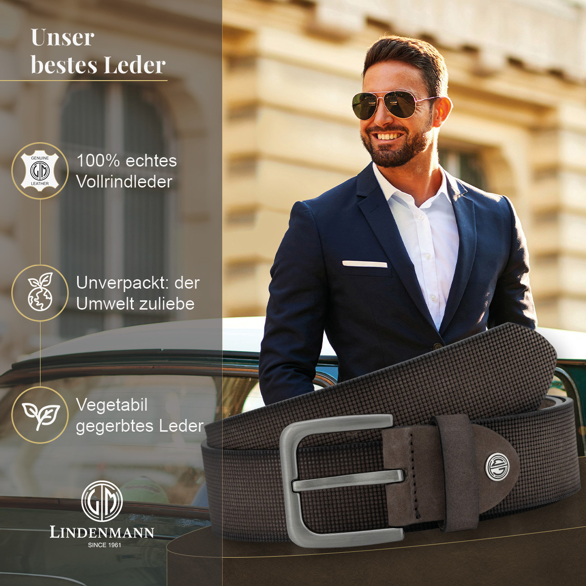 LINDENMANN Vollrindledergürtel Herren Schokoladenbraun