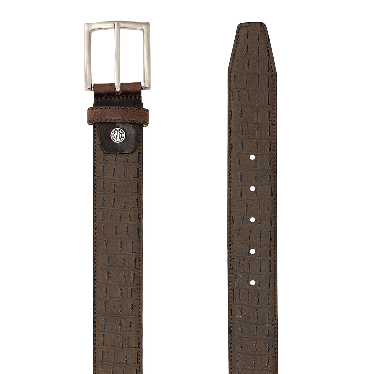 Gürtel, Leder, Braun, Druckmuster, Metallschnalle, LINDENMANN Premium Handmade Vollrindledergürtel Herren dunkelbraun