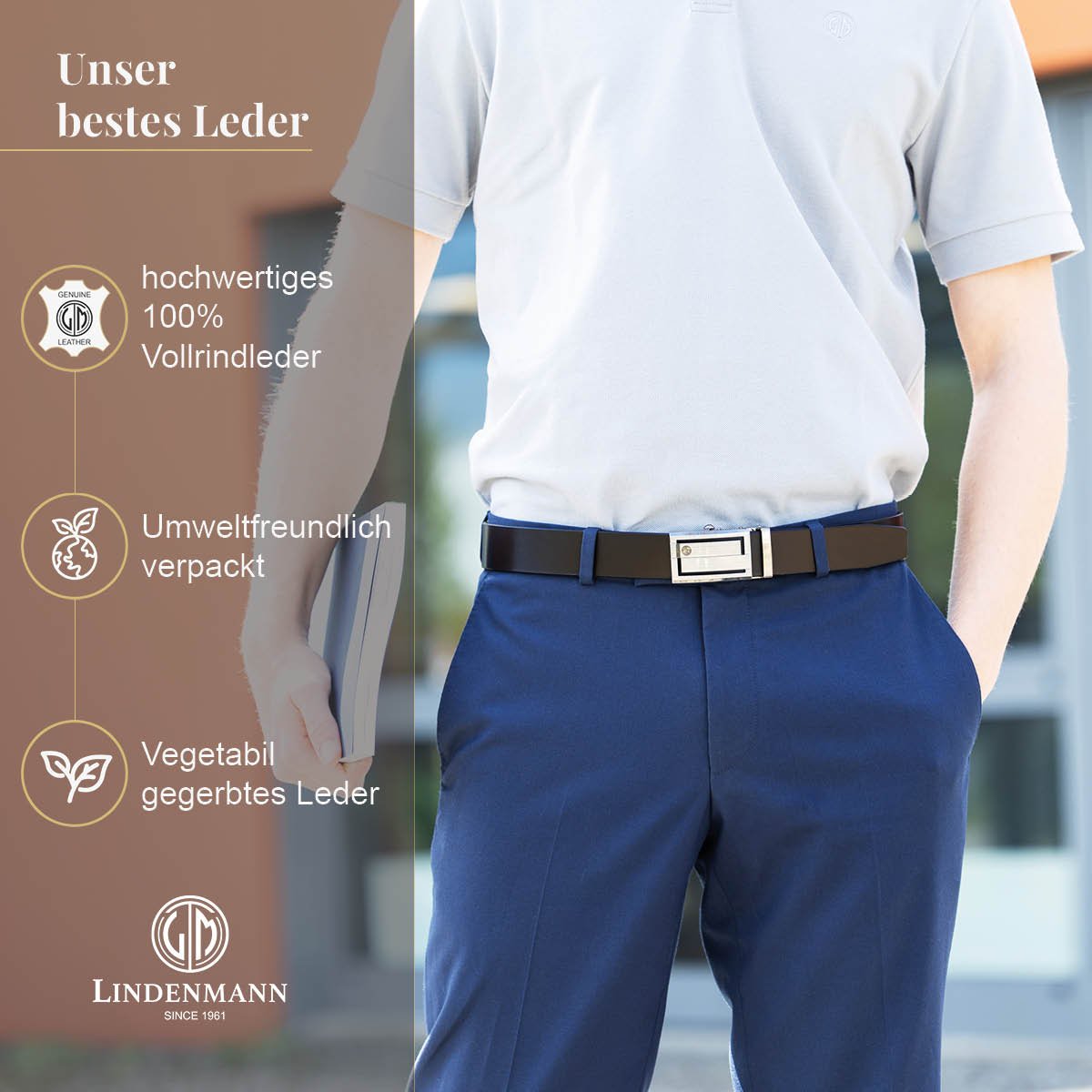 LINDENMANN Ledergürtel Automatikgürtel Herren braun