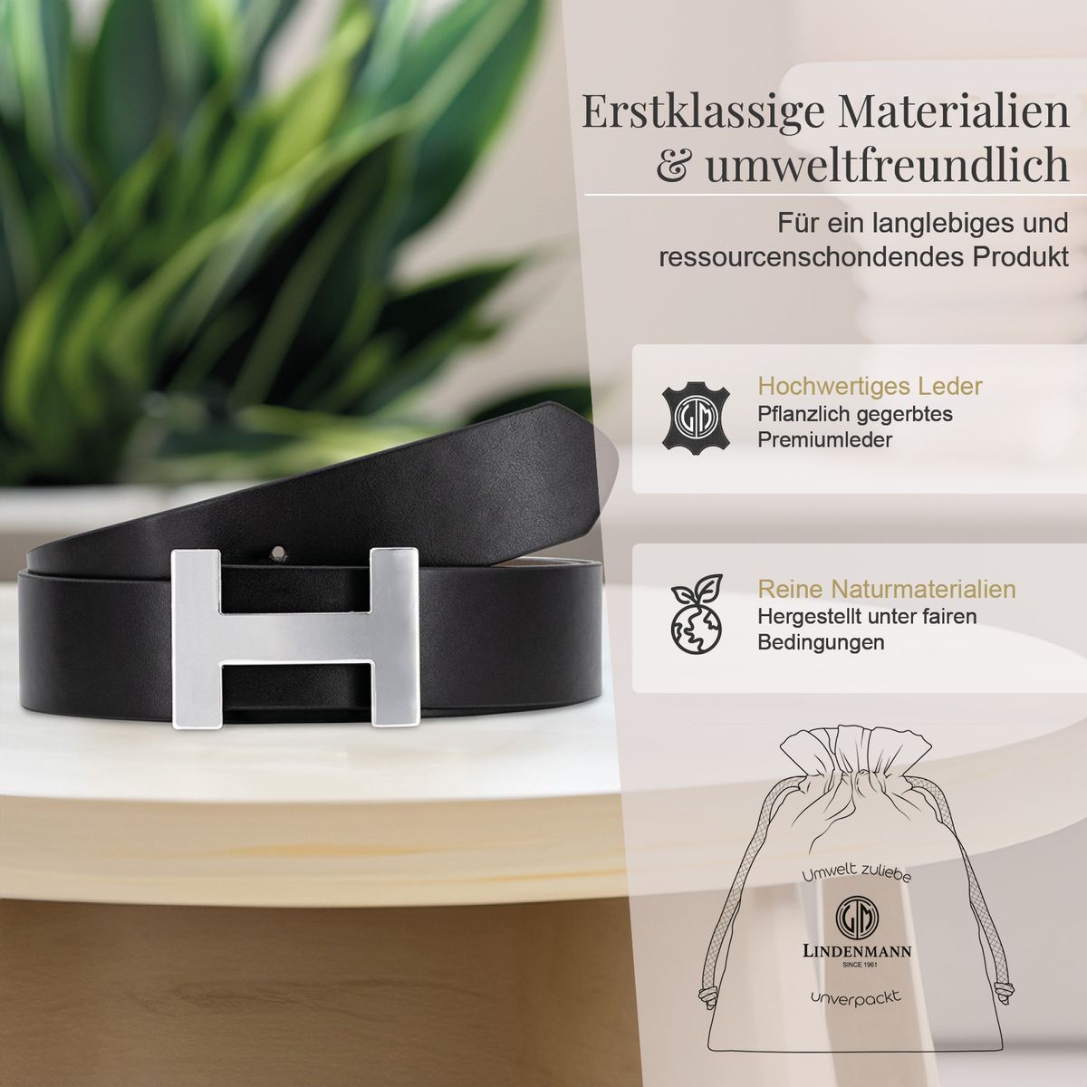 LINDENMANN Damengürtel mit Koppelschließe aus 100% Echtleder schwarz
