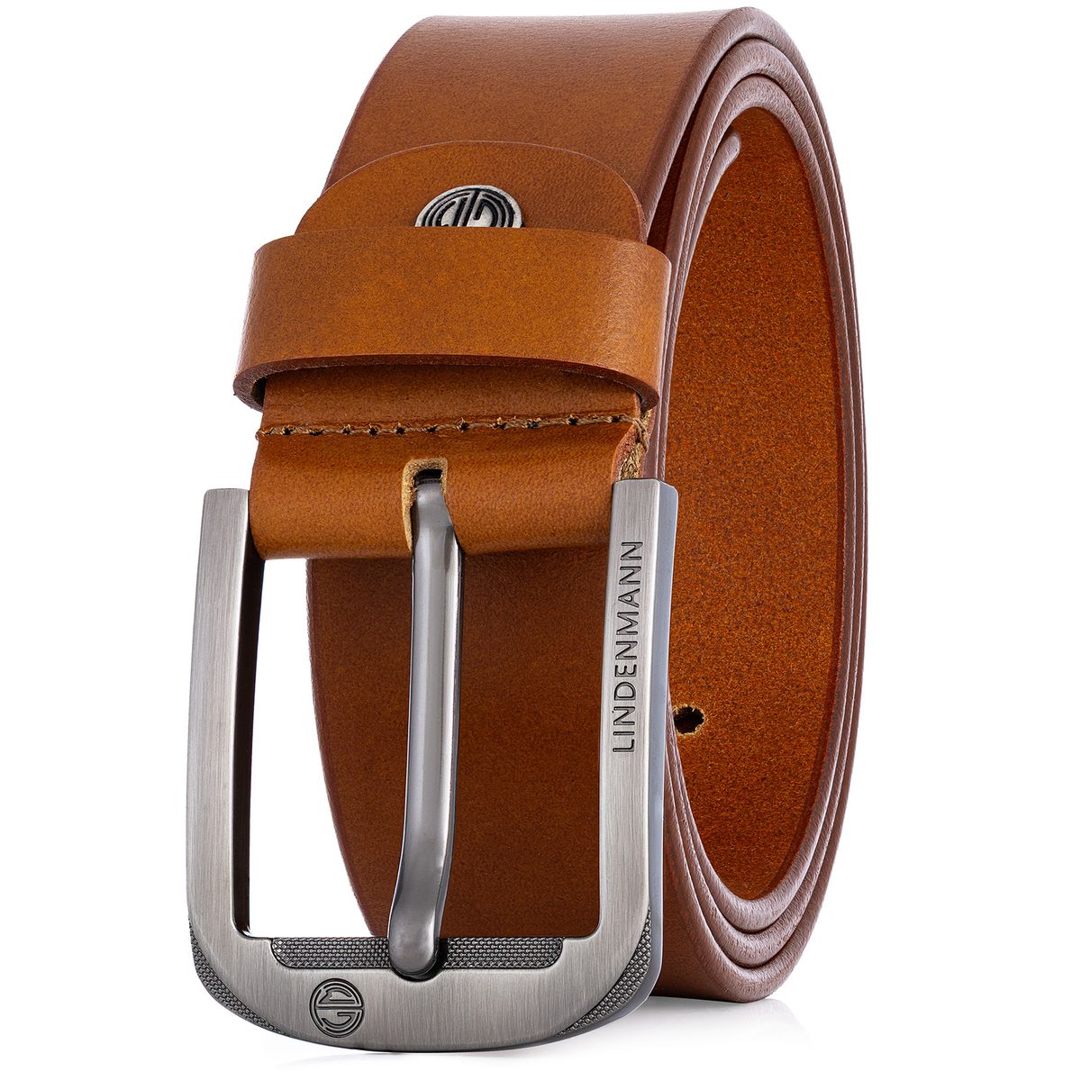 Zubehor, Gürtel, Schnalle, LINDENMANN Jeansgürtel Leder Herren cognac