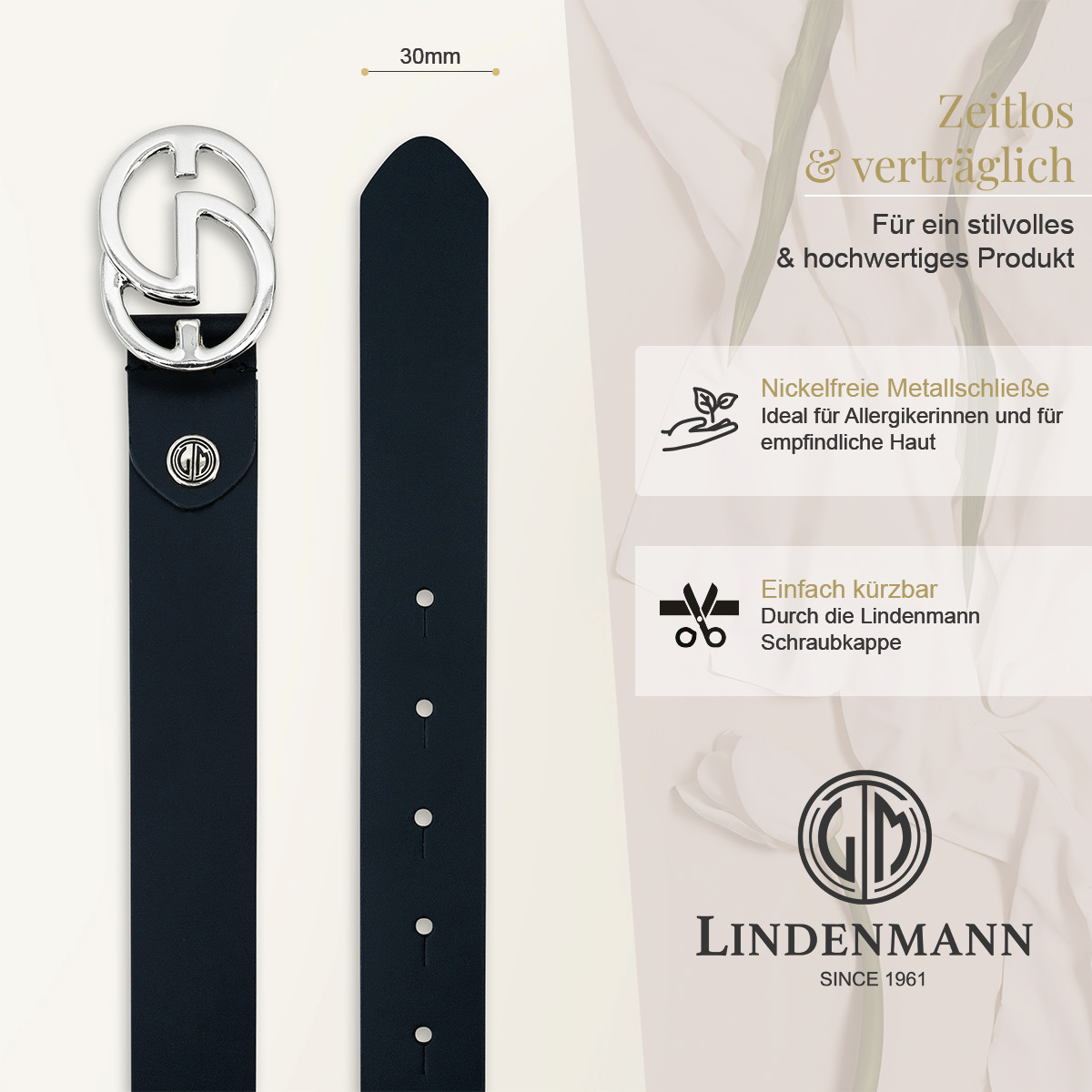 LINDENMANN Vollrindledergürtel Damen schwarz