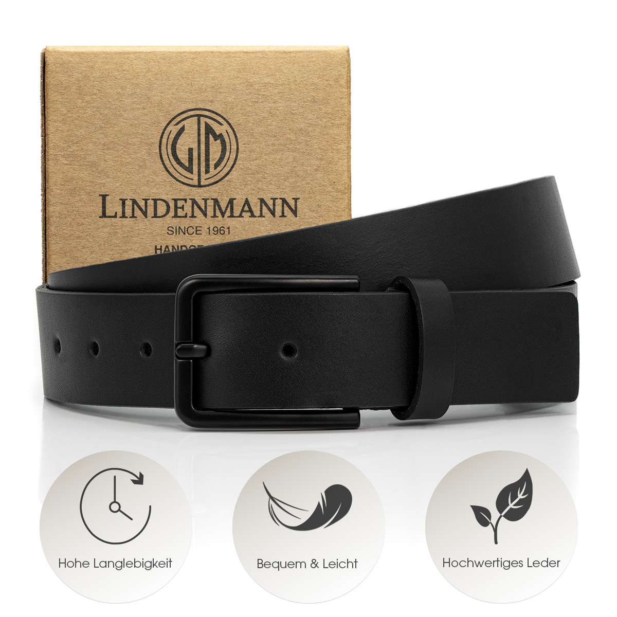 LINDENMANN Herren Jeansgürtel Echtleder schwarz