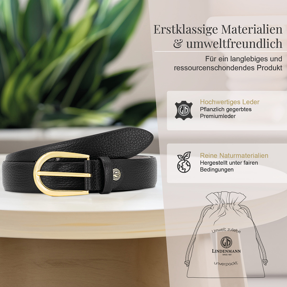 Gürtel, Schwarz, Leder, Goldene Schnalle, Premiumleder, LINDENMANN Damen Vollrindledergürtel aus 100% Echtleder schwarz