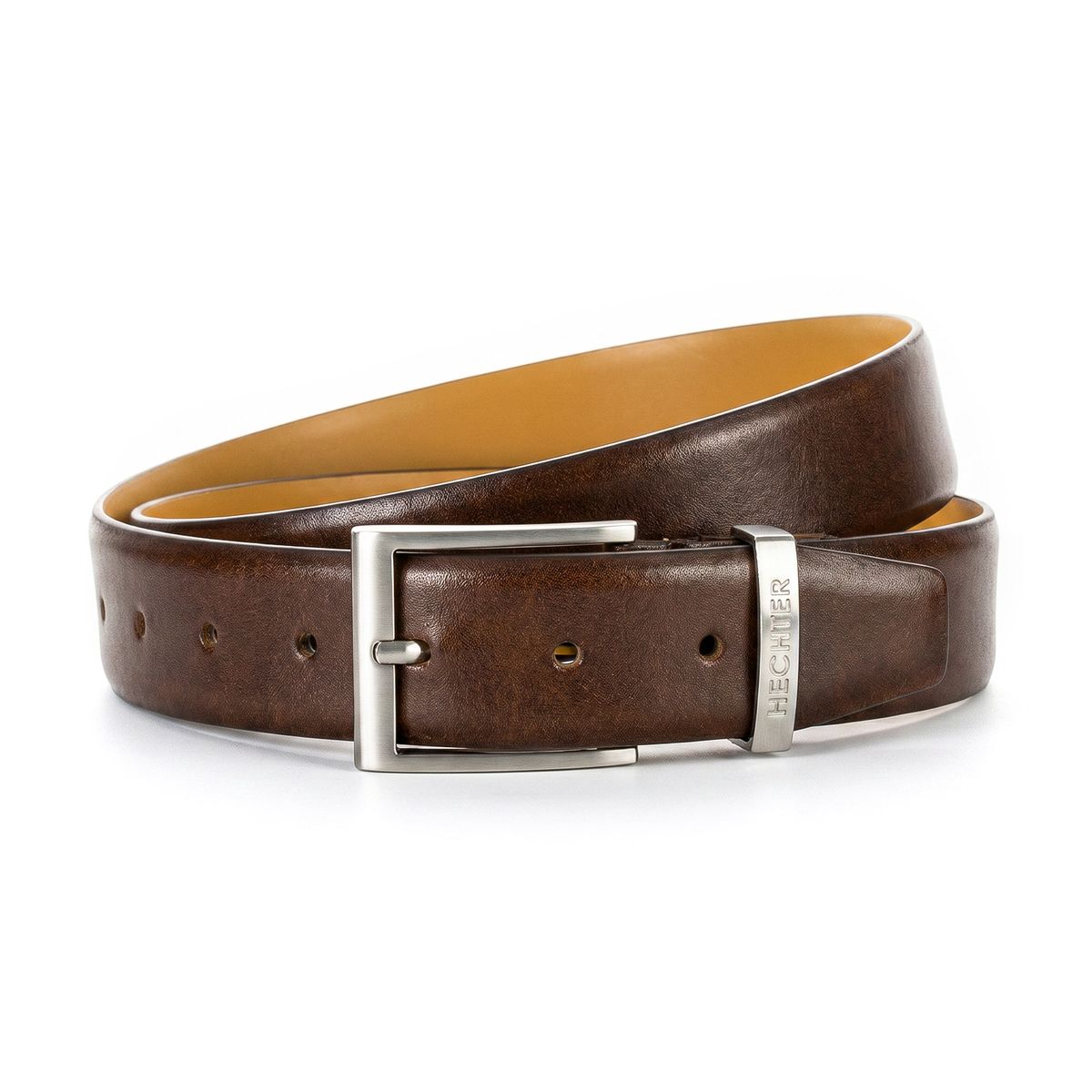 Ledergürtel, Braun, Damen/Gentleman, Gürtelschnalle, Riemen, HECHTER Paris Herren klassischer, eleganter 100% Echtledergürtel mogano