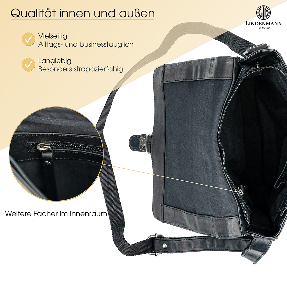 Lindenmann Leder Umhängetasche schwarz