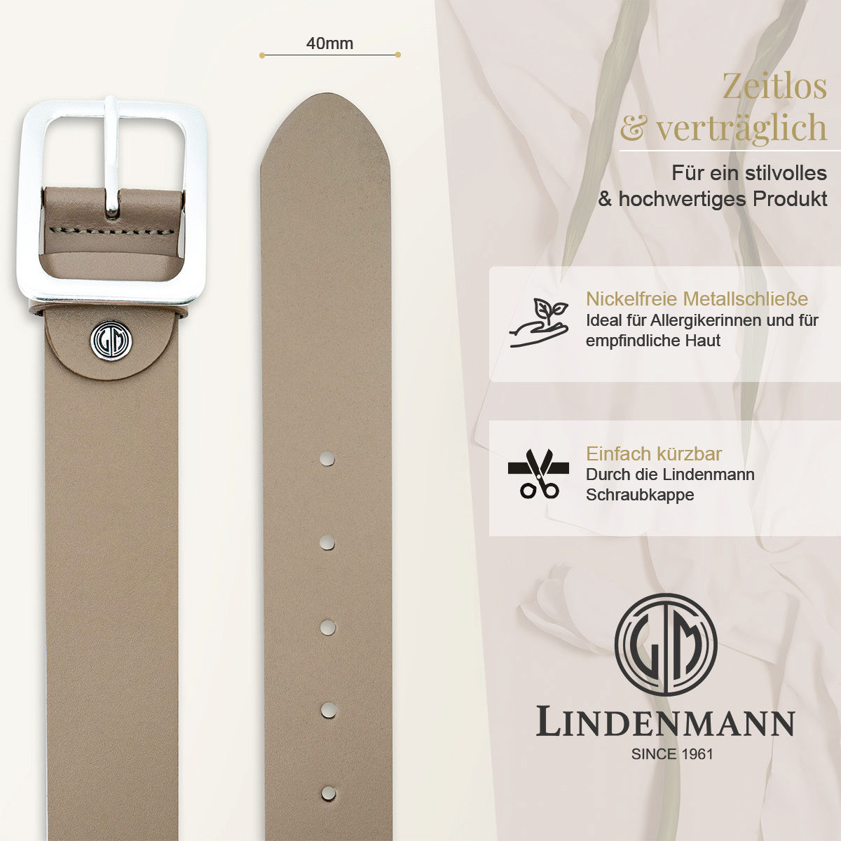 LINDENMANN Rindleder Damengürtel Taupe