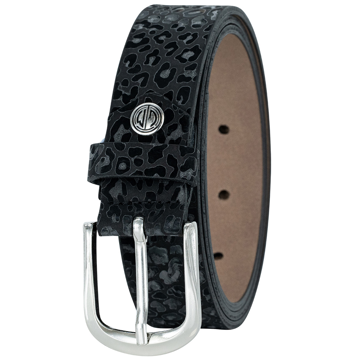 LINDENMANN Rindleder Damengürtel Schwarz mit Leopardmuster