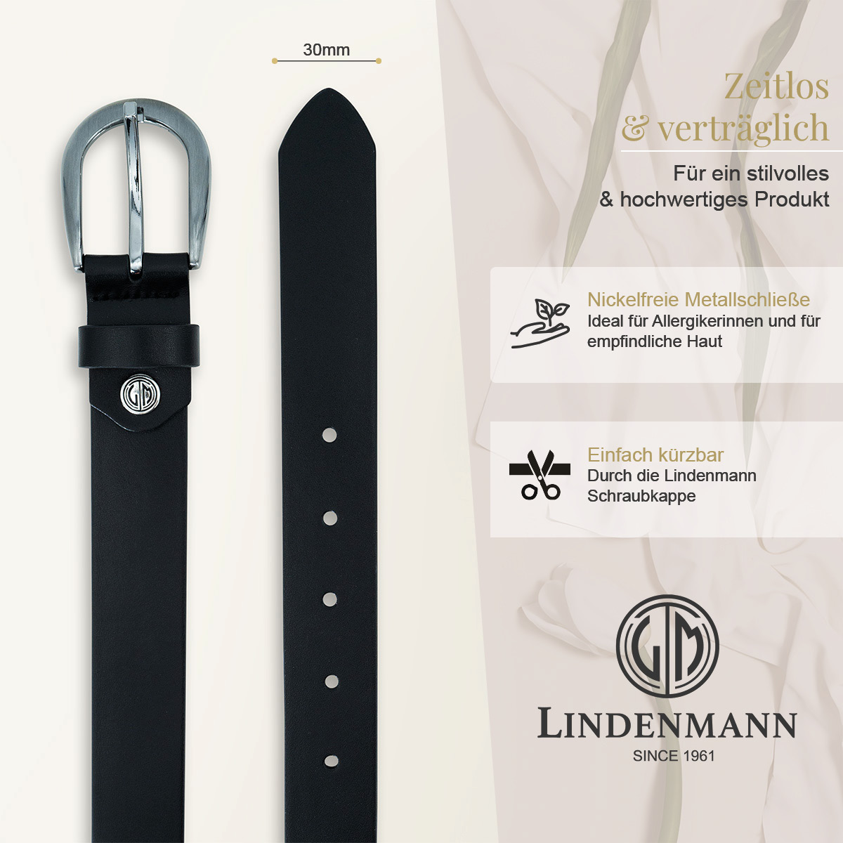 LINDENMANN Klassischer Damengürtel aus 100% Echtleder schwarz