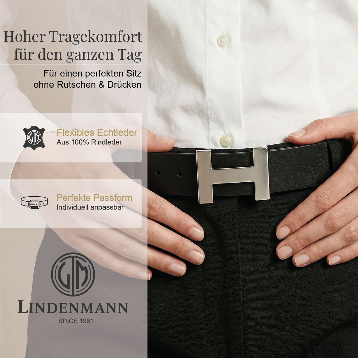 LINDENMANN Damengürtel mit Koppelschließe aus 100% Echtleder schwarz