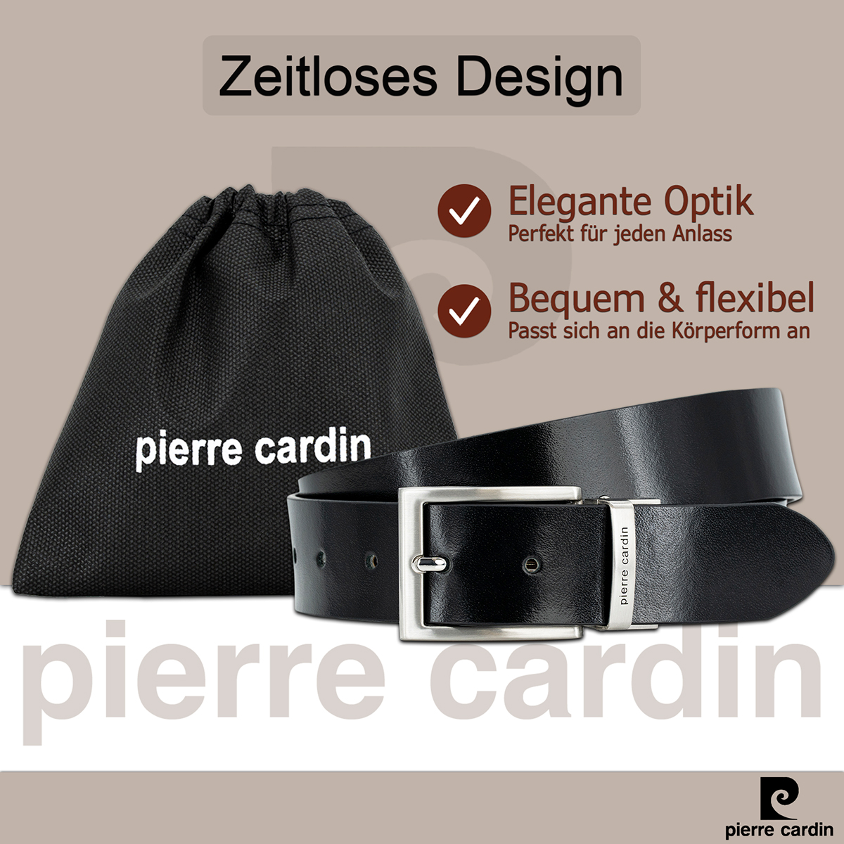 PIERRE CARDIN Vollrindleder Wendegürtel Herren Schwarz Schokoladenbraun