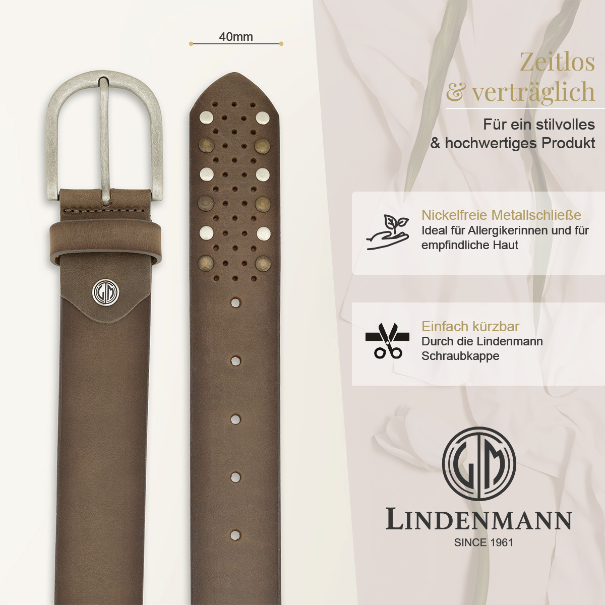 LINDENMANN Vollrindleder Damengürtel Taupe