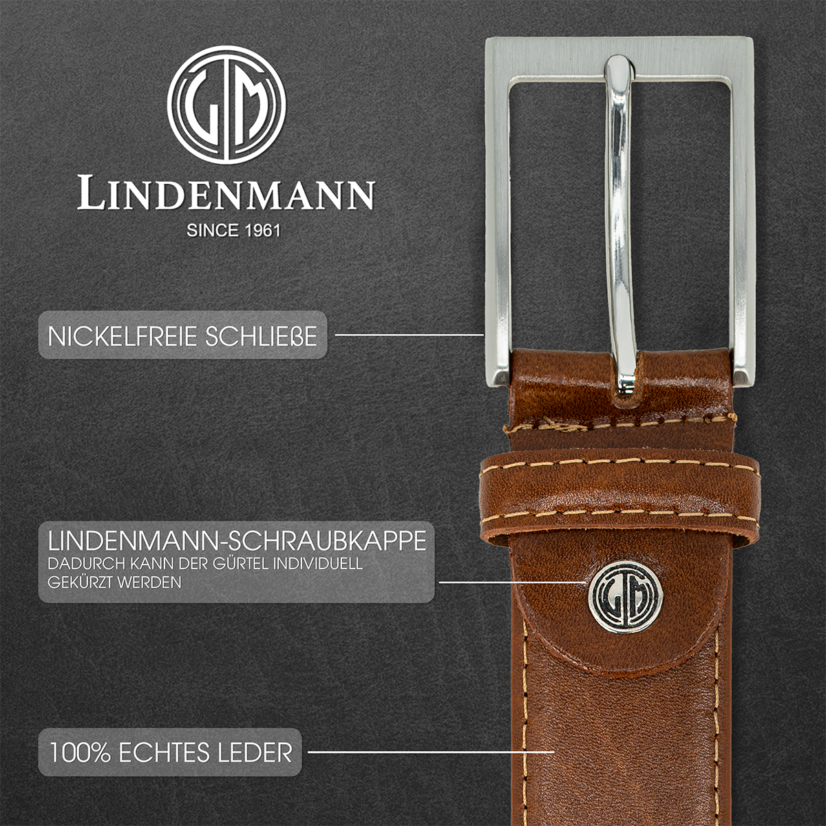 LINDENMANN Ledergürtel Herren cognac