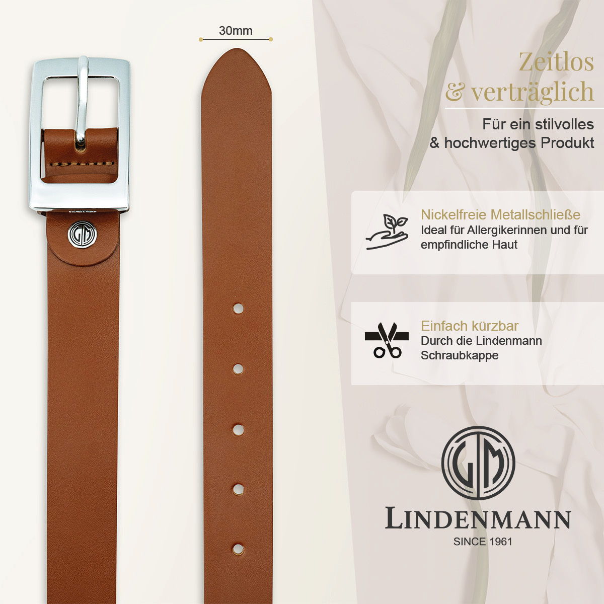LINDENMANN Rindledergürtel Damen Cognac